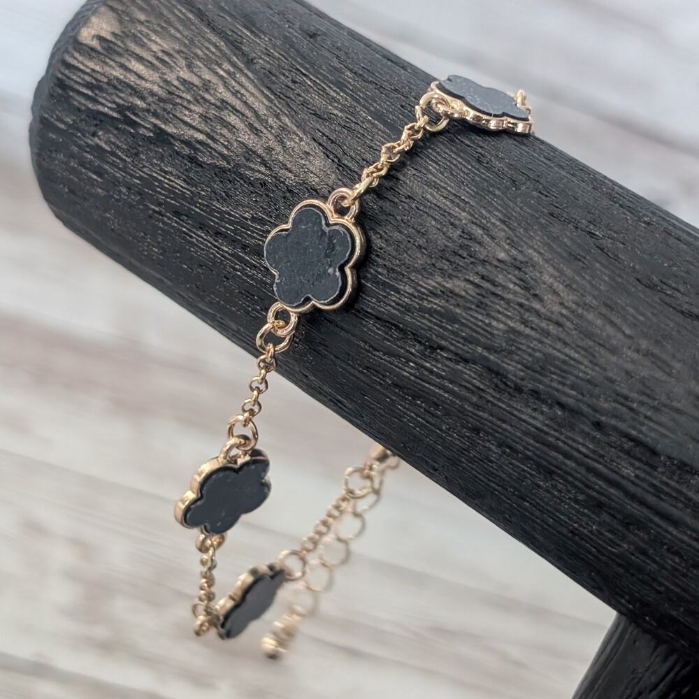 Black & Gold Tone Flower Bracelet